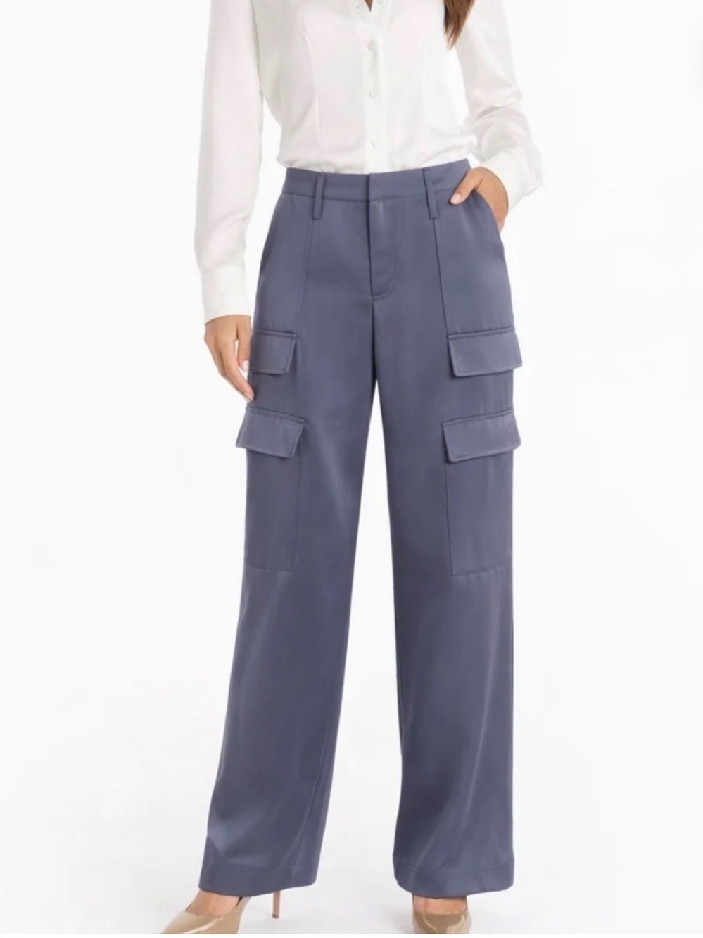 NEW Noli Milan Satin Cargo Pant in Navy Blue Size 0
